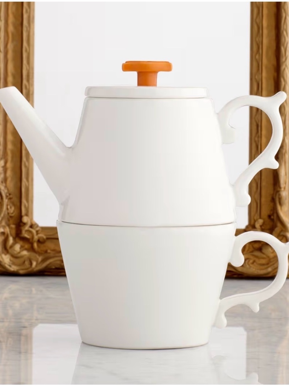 Tazo Teapot With Cup White 14 Oz Tea Coffee Mug Handle New